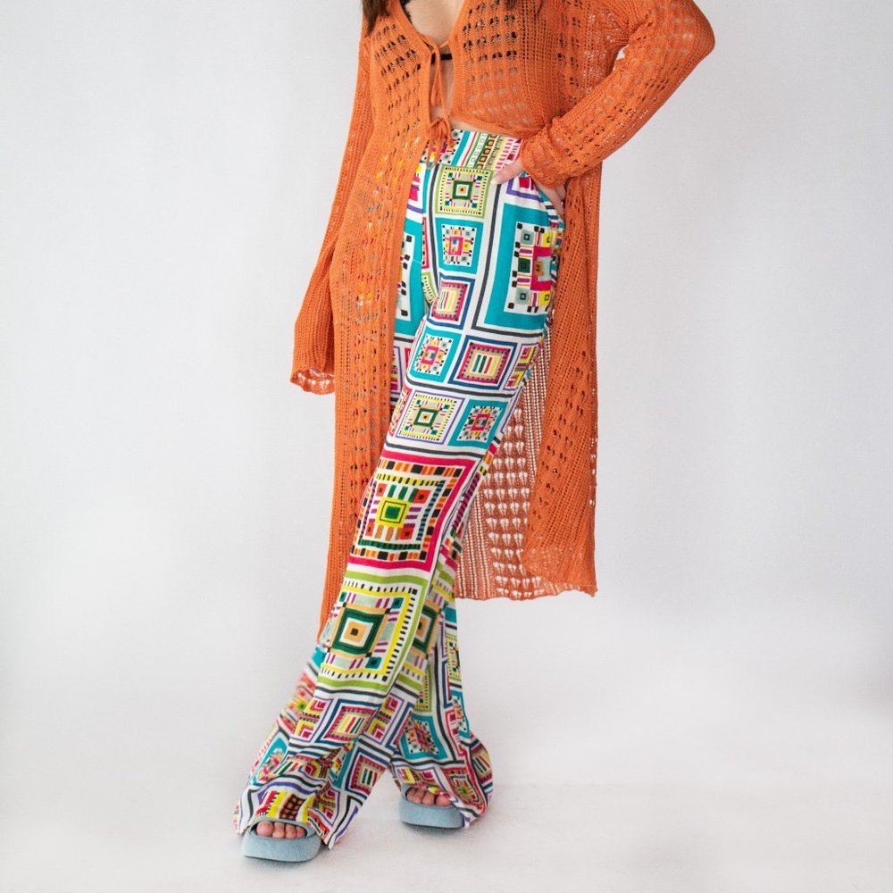 Wide Leg Geometric Print Pants